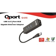 QPORT Q-U3G USB 3.0 ÇOKLAYICI/GIGABIT ADAPTÖR - 1