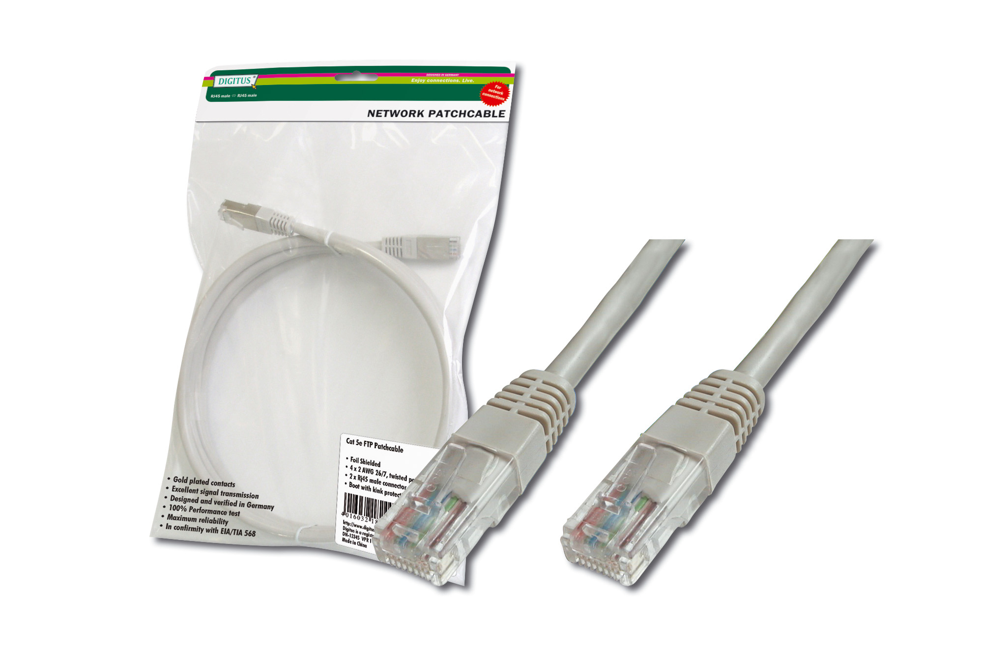 DK-1511-050 Digitus Patch Kablo, UTP, CAT. 5E, 5 metre, AWG 26/7, Gri Renk, 3P sertifikalı