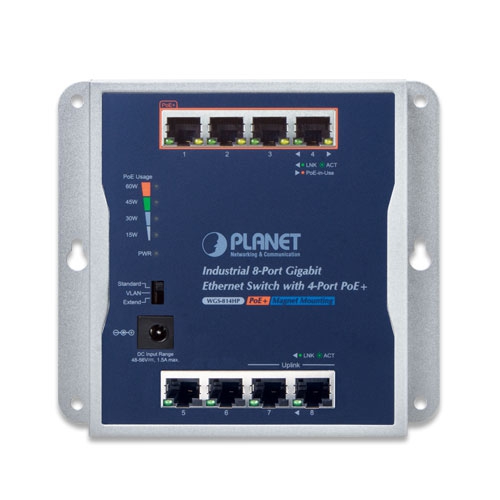 PL-WGS-814HP Endüstriyel Duvar Tip Yönetilemeyen PoE+ Switch (Industrial Unmanaged Wall-mounted PoE+ Switch)<br>
8-Port 10/100/1000BASE-T <br>
4-port IEEE 802.3at PoE+ Injector (Port-1 ila Port-4 arası) (Port başına 30.8 watt) (PoE Güç Bütçesi maks. 60 watt)<br>
IP30,
