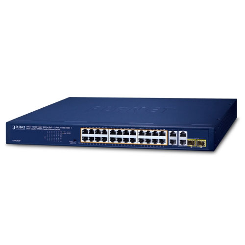 PL-GSW-2824P Yönetilemeyen Gigabit Switch (Unmanaged Gigabit Switch)<br>
24 x 10/100/1000BaseT IEEE 802.3at PoE+ port (250 Watt PoE bütçesi)<br>
4 x 10/100/1000BaseT port (port 25-28)<br>
2 x 100/1000Base-X Combo SFP yuva (port 27 ve 28 ile paylaşımlı)
