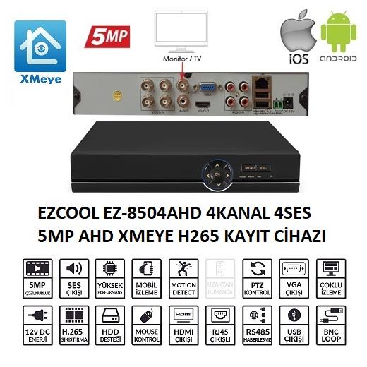 EZCOOL EZ-8504AHD 4 KANAL 5 MP 1HDD XMEYE KAYIT CİHAZI