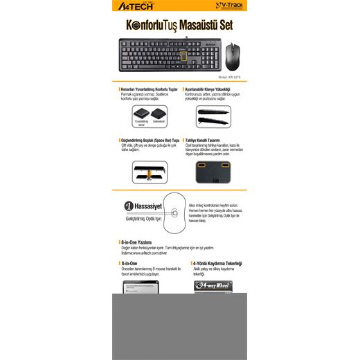 A4 TECH KR-9276 Q USB STANDART KLAVYE+OPTİK MOUSE