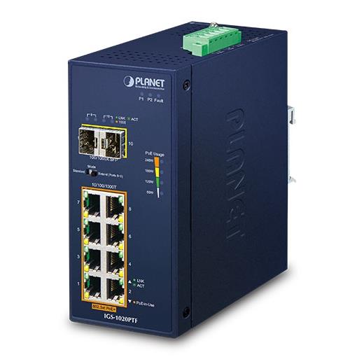Pl-Igs-1020Ptf Endüstriyel Yönetilemeyen Poe+ Switch (Industrial Unmanaged Poe+ Switch)≪Br≫
8-Port 10/100/1000T Ieee 802.3At/Af Poe+ Injector Port (Port 1 İla Port 8 Arası) (Port Başına 30.8 Watt) (Poe Güç Bütçesi Maks. 240 Watt)≪Br≫
2