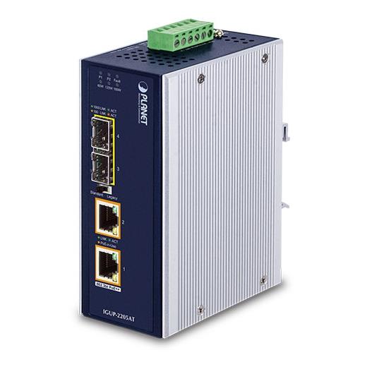 Pl-Igup-2205At Industrial 2-Port 100/1000X Sfp To 2-Port 10/100/1000T 802.3Bt Poe++ Media Converter 