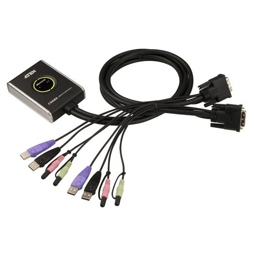 Aten-Cs682 2 Port Usb 2.0 Dvı Kvmp™(Keyboard/Video Monitor/Mouse) Periferi (Çevre Cihazlarla (Usb) Bağlantı Kurabilir) Switch, Hoparlör Ve Mikrofon Bağlantısı Mevcut, Masaüstü Tip, Kvm Bağlantı Kablosu Ürüne Gömülüdür, Remote Port Selector İle Birli