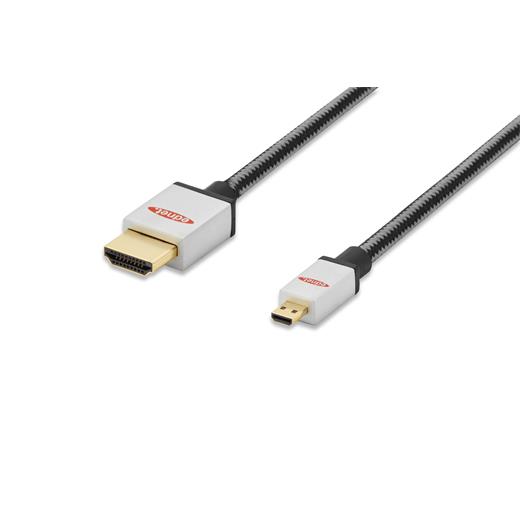 Ed-84489 Ednet Premium Hdmı High Speed With Ethernet Bağlantı Kablosu (Hdmı 1.4), 2160P, 4K, Hdmı D (Mikro) Erkek ≪-≫ Hdmı A Erkek, 2 Metre, Awg30, Ul, 3X Zırhlı, Pamuk Örgü Kablo Kılıfı, Altın Kaplama, Gümüş/Siyah Renk