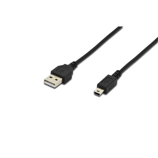 Ak-300130-018-S Usb 2.0 Bağlantı Kablosu, Usb A Erkek - Usb Mini B (5 Pin) Erkek, 1.8 Metre, Usb 2.0 Uyumlu, Ul, Siyah Renk