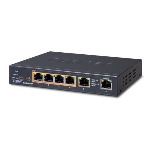 Pl-Gsd-604Hp Yönetilemeyen Masaüstü Tip Switch (Unmanaged Desktop Switch)≪Br≫
4-Port 10/100/1000T Ieee 802.3At/Af Poe+ İnjector (Port Başına 30 Watt) (Poe Güç Bütçesi Maks. 55 Watt)≪Br≫ 
2-Port 10/100/1000T 


