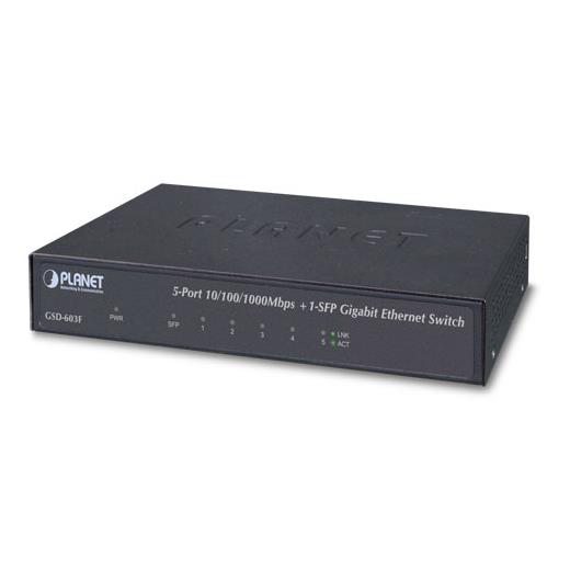 Pl-Gsd-603F Yönetilemeyen Switch (Unmanaged Switch)≪Br≫
5-Port 10/100/1000Base-T≪Br≫
1-Port 1000Base-X Sfp Yuva≪Br≫
Dc 5V, 1A Harici Güç Adaptörü Dahil