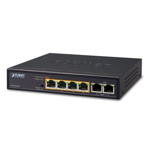 Pl-Fsd-604Hp Yönetilemeyen Masaüstü Tip Switch (Unmanaged Desktop Switch)≪Br≫ 
4-Port 10/100Tx Ieee 802.3At/Af Poe+ Injector (Port Başına 30.8 Watt) (Poe Güç Bütçesi Maks. 60 Watt)≪Br≫
 2-Port 10/100Tx 