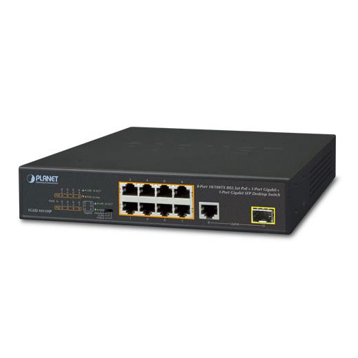 Pl-Fgsd-1011Hp Yönetilemeyen Masaüstü Tip Switch (Unmanaged Desktop Switch)≪Br≫
8-Port 10/100Tx Ieee 802.3At/Af Poe+ Injector Port (Port Başına 30.8 Watt) (Poe Güç Bütçesi Maks. 120 Watt)≪Br≫
1-Port 10/100/1000T≪Br≫
1-Port 100/1