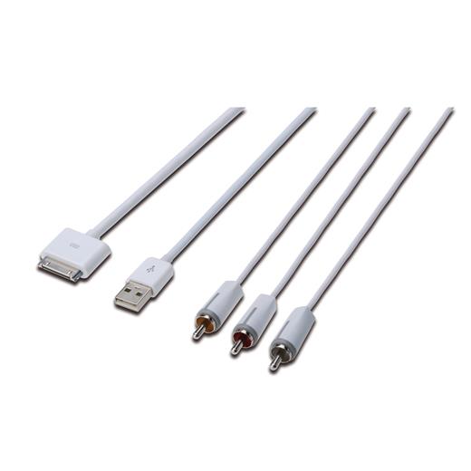 Db-600101-015-W Digitus Apple Audio/Video Bağlantı Kablosu, Apple 30Pin Erkek ≪-≫- 3 X Rca Erkek + Usb A Erkek, 1.5 Metre, Komposit Audio/Video, Usb 2.0 Uyumlu, Ul, Beyaz Renk
