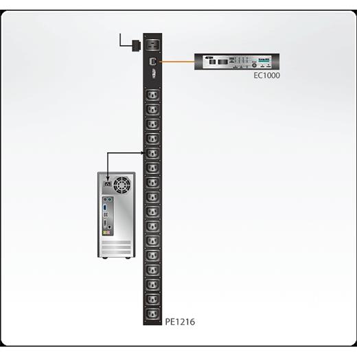 Aten-Pe1216G Energy Pdu/Power Distribution Unit (Elektrik Güç Dağıtım Ünitesi), 16 X  Iec320 C13 Priz, 16A Maksimum, Aten-Ec1000 Energy Box Ürünüyle Birlikte Kullanılır, 0U Form