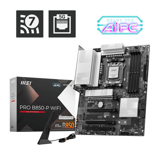 Msı Mb Pro B850-P Wıfı Am5 Ddr5 8200Mhz(Oc) Hdmı 3X M.2 Usb 10Gbs 5G Lan Wı-Fı 7 Atx