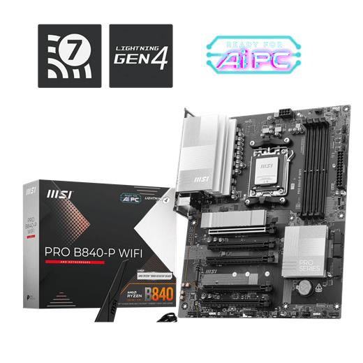 Msı Mb Pro B840-P Wıfı Am5 Ddr5 8000Mhz(Oc) Hdmı 2X M.2 Usb 10Gbs 2.5G Lan Wı-Fı 7 Atx