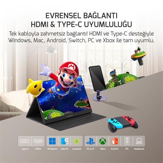 Ezcool Lıte E15 15,6’’ 60Hz Fhd Portable Taşınabilir Monitör (Sıfır Ölü Piksel Garantili)